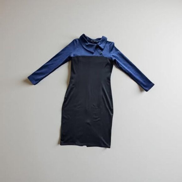 BLACK/BLUE PENCIL DRESS - Picture 4 of 5